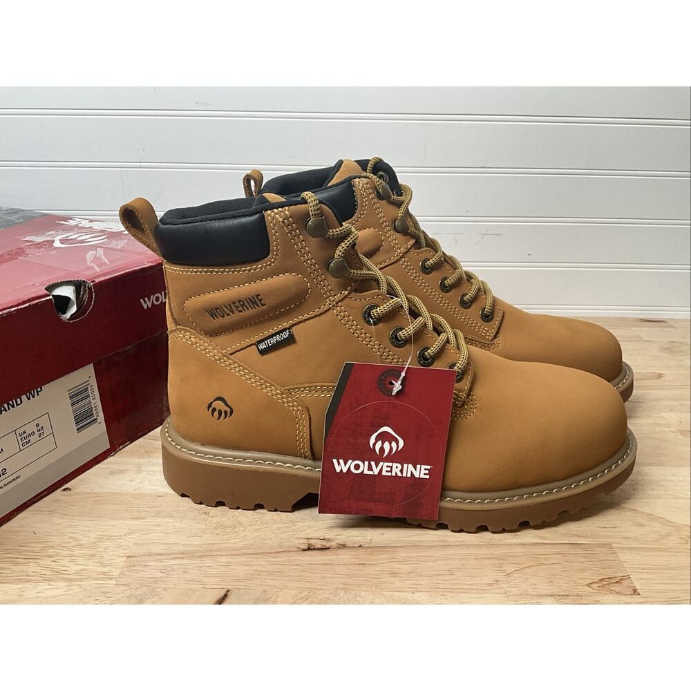 Size 9 Wolverine Men’s Floorhand Waterproof 6” Steel-Toe Work Boot, WHEAT, NEW - Picture 2 of 8